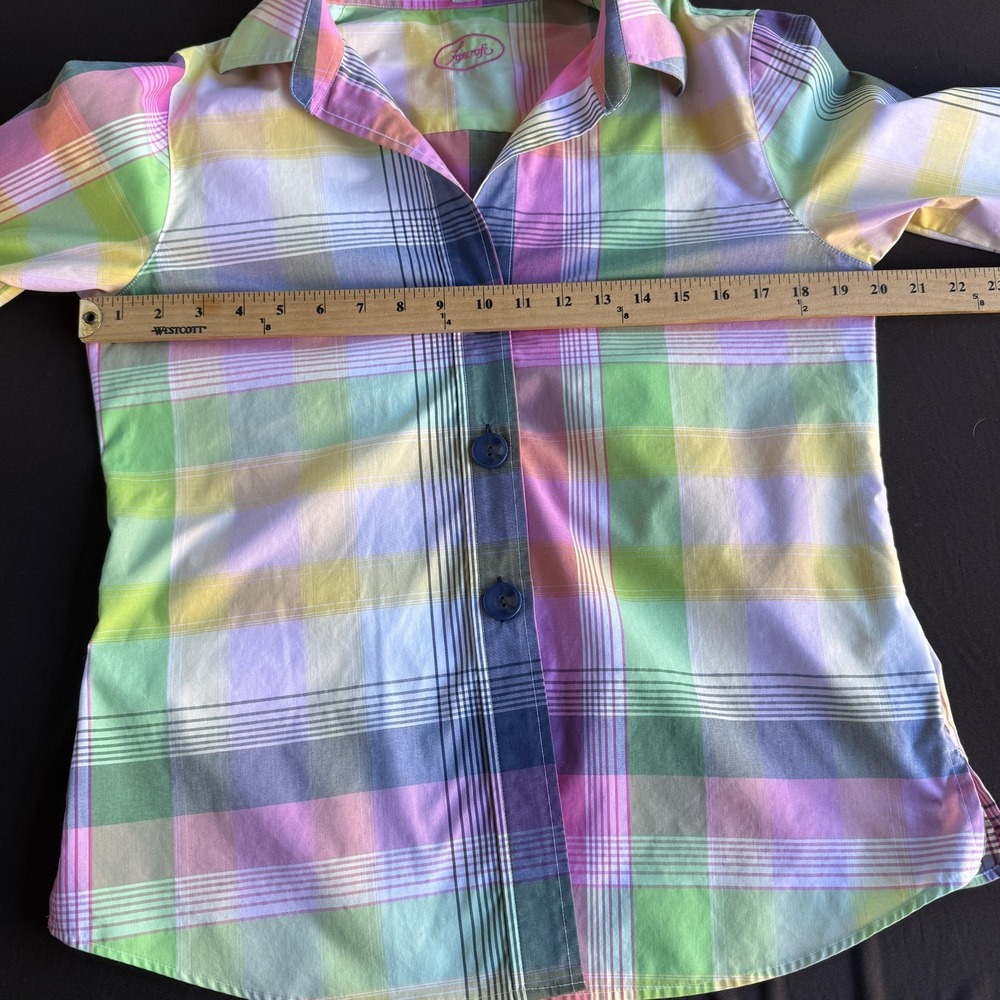 Foxcroft Shirt Womens Size 6 Multicolor Plaid Wrinkle Free Button Front Top - Picture 7 of 8